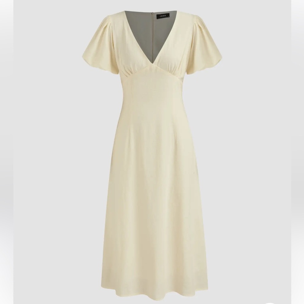 Cider Cream Midi Dress with Flutter Sleeves